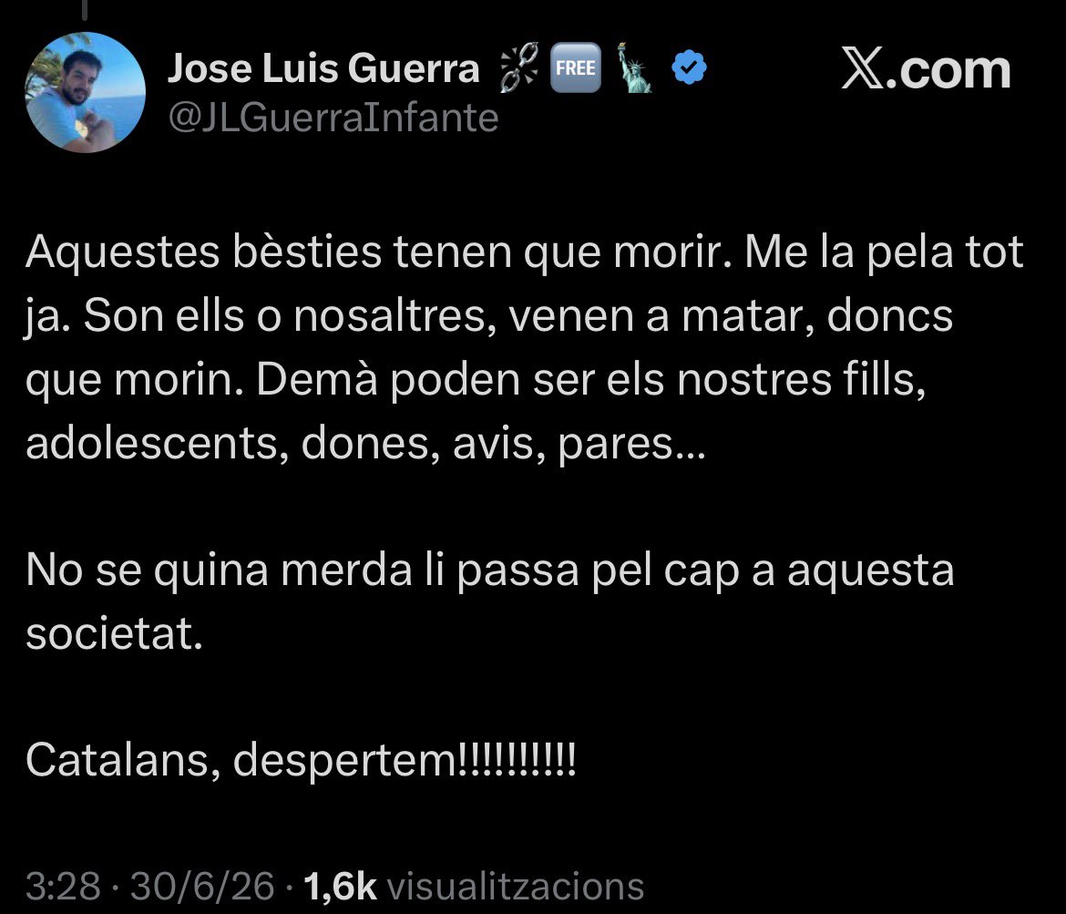 EloyMaGu's tweet photo. Quan parlo de la tercermundització de Catalunya ho faig per coses com aquesta. Ja no és que vulguin fer de justiciers com una turba boliviana, és que volen anar de cacera i matar gent innocent per motius ètnics. Volen convertir Catalunya en la Ruanda del 1994. https://t.co/ez0G3ggQJi