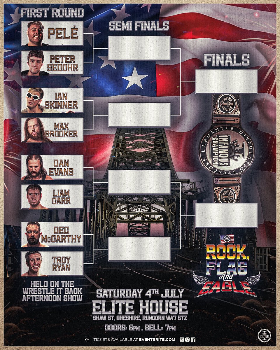 INFAMOUS_WP's tweet photo. We are days away from our return to Runcorn! 

INFAMOUS presents ROCK, FLAG &amp; EAGLE!

Featuring the all day INFAMOUS title tournament!

July 4th 📆

Elite House, Runcorn 🏢

Tickets available now! https://t.co/IKXkaEh0OH