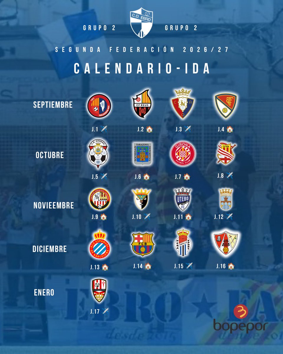 CD_Ebro's tweet photo. Ya tenemos el calendario al completo para esta próxima temporada!
Comenzamos fuera vs @UEO1921
Habrá que esperar para disfrutar de la Almozara hasta la J2, vs @cfreusdeportiu
Terminamos fuera vs @RCDE_La21
#cdebro #zaragoza #rfef #segundafederacion https://t.co/qV07wN7SDJ