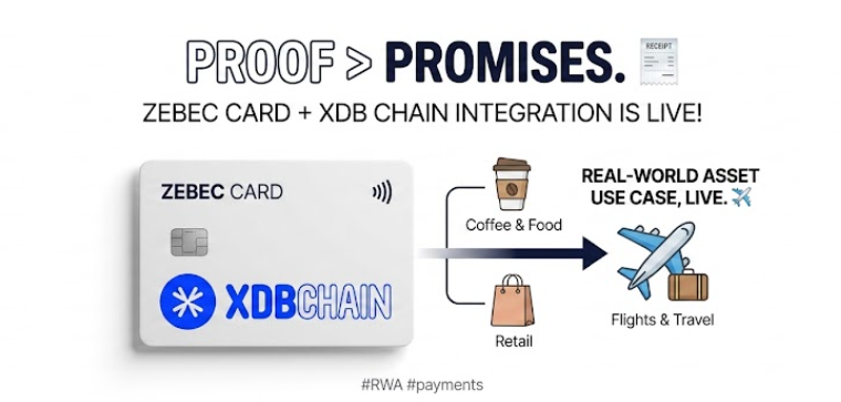 XDBchain's tweet photo. Proof > promises. 🧾
 
You can already use @ZebecCards integrated with XDB CHAIN to pay for everything
 
That's not a roadmap slide. That's a real-world asset use case, live✈️ 
#RWA #payments https://t.co/OdeU6Vd53B