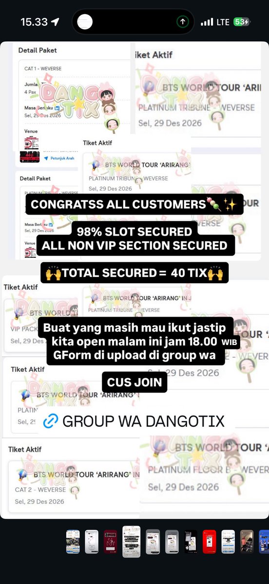dangotix's tweet photo. ✨OPEN JASTIP JASA TITIP WAR TIKET ENHYPEN WORLD TOUR 'BLOOD SAGA' IN JAKARTA🍡

💰Fee start from 350-450k 
✨ sudah include penukaran WB
✅ Group Order WA

‼️100% REFUND JIKA TDK SECURED‼️

proof #.dangomail

tags. enhypen blood saga jastip jaswar jakarta jkt https://t.co/Y9N449WC2s