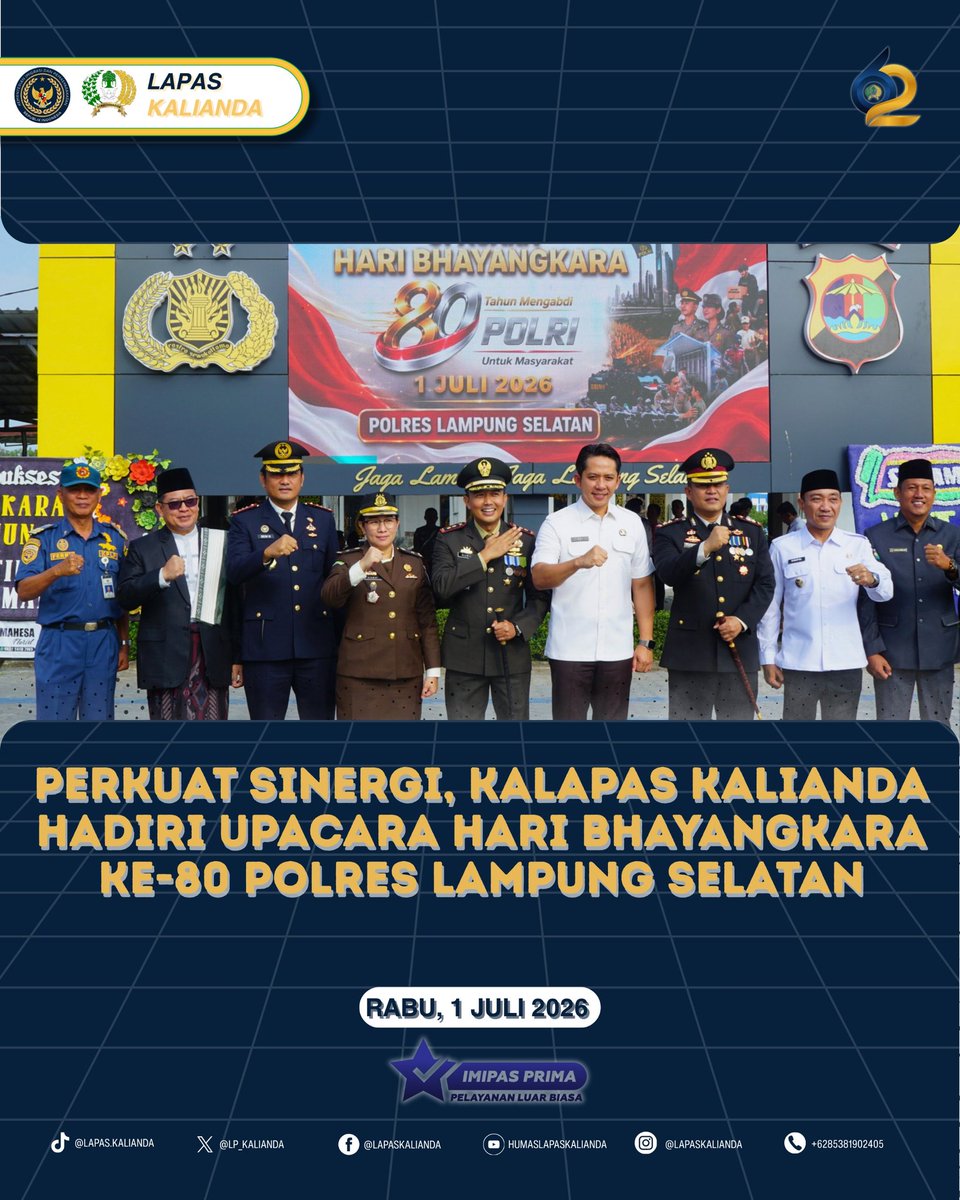 LP_Kalianda's tweet photo. Perkuat Sinergi, Kalapas Kalianda Hadiri Upacara Hari Bhayangkara ke-80 Polres Lampung Selatan

@kemenimipas
@ditjenpas
@pemasyaraktanlampung

#HariBhayangkara80 #PolriUntukMasyarakat #LapasKalianda #PolresLampungSelatan #SinergiAPH #Pemasyarakatan #Ditjenpas https://t.co/frOCOdP6r8