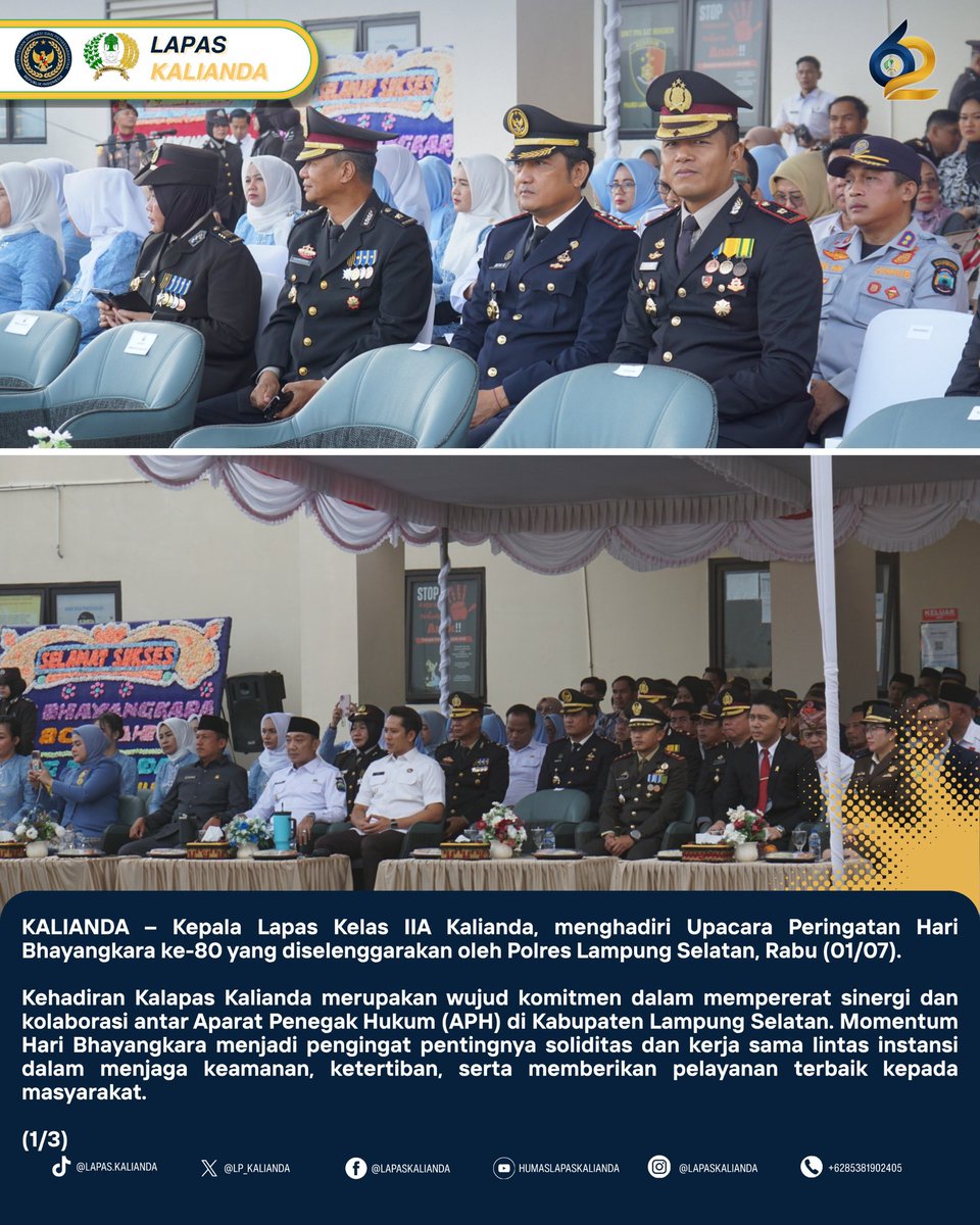 LP_Kalianda's tweet photo. Perkuat Sinergi, Kalapas Kalianda Hadiri Upacara Hari Bhayangkara ke-80 Polres Lampung Selatan

@kemenimipas
@ditjenpas
@pemasyaraktanlampung

#HariBhayangkara80 #PolriUntukMasyarakat #LapasKalianda #PolresLampungSelatan #SinergiAPH #Pemasyarakatan #Ditjenpas https://t.co/frOCOdP6r8