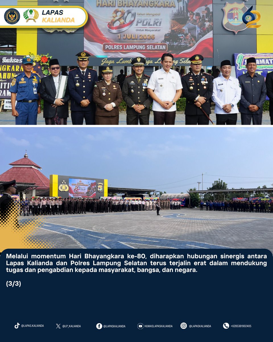 LP_Kalianda's tweet photo. Perkuat Sinergi, Kalapas Kalianda Hadiri Upacara Hari Bhayangkara ke-80 Polres Lampung Selatan

@kemenimipas
@ditjenpas
@pemasyaraktanlampung

#HariBhayangkara80 #PolriUntukMasyarakat #LapasKalianda #PolresLampungSelatan #SinergiAPH #Pemasyarakatan #Ditjenpas https://t.co/frOCOdP6r8