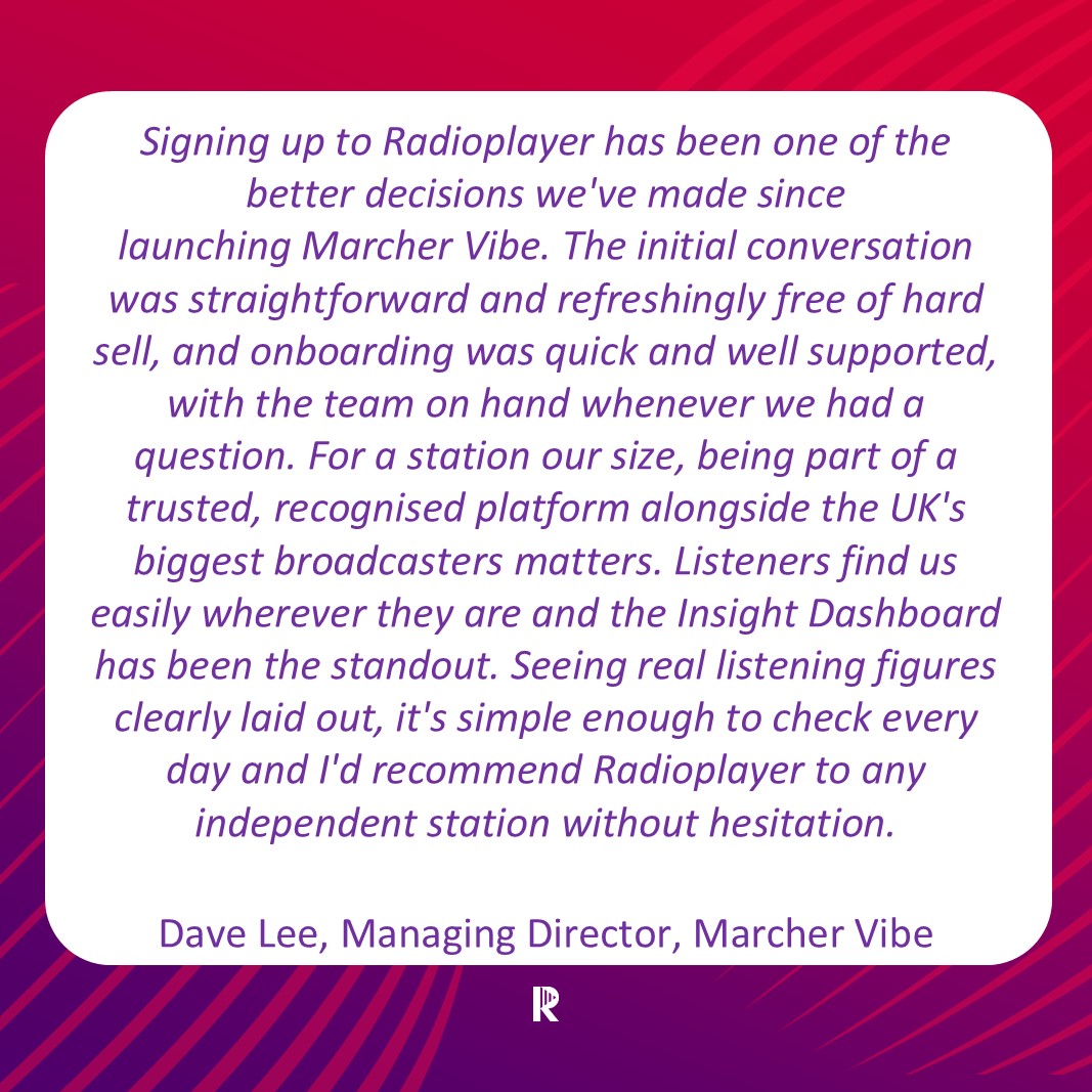 ukradioplayer's tweet photo. "Why do so many UK stations choose Radioplayer UK? 
Here’s what Dave Lee from Marcher Vibe has to say:" https://t.co/oCteOnlKTK