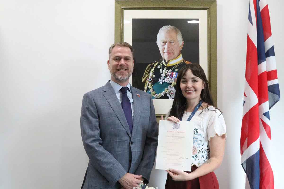 UKinVietnam's tweet photo. The British Embassy Hanoi was honoured to host a citizenship ceremony to celebrate Chelsea Anne Lockwood’s becoming a British citizen.
>> Learn more about British citizenship: https://t.co/NTmDRCYVIY
#ConsularWednesday https://t.co/nCXOaMqfJR