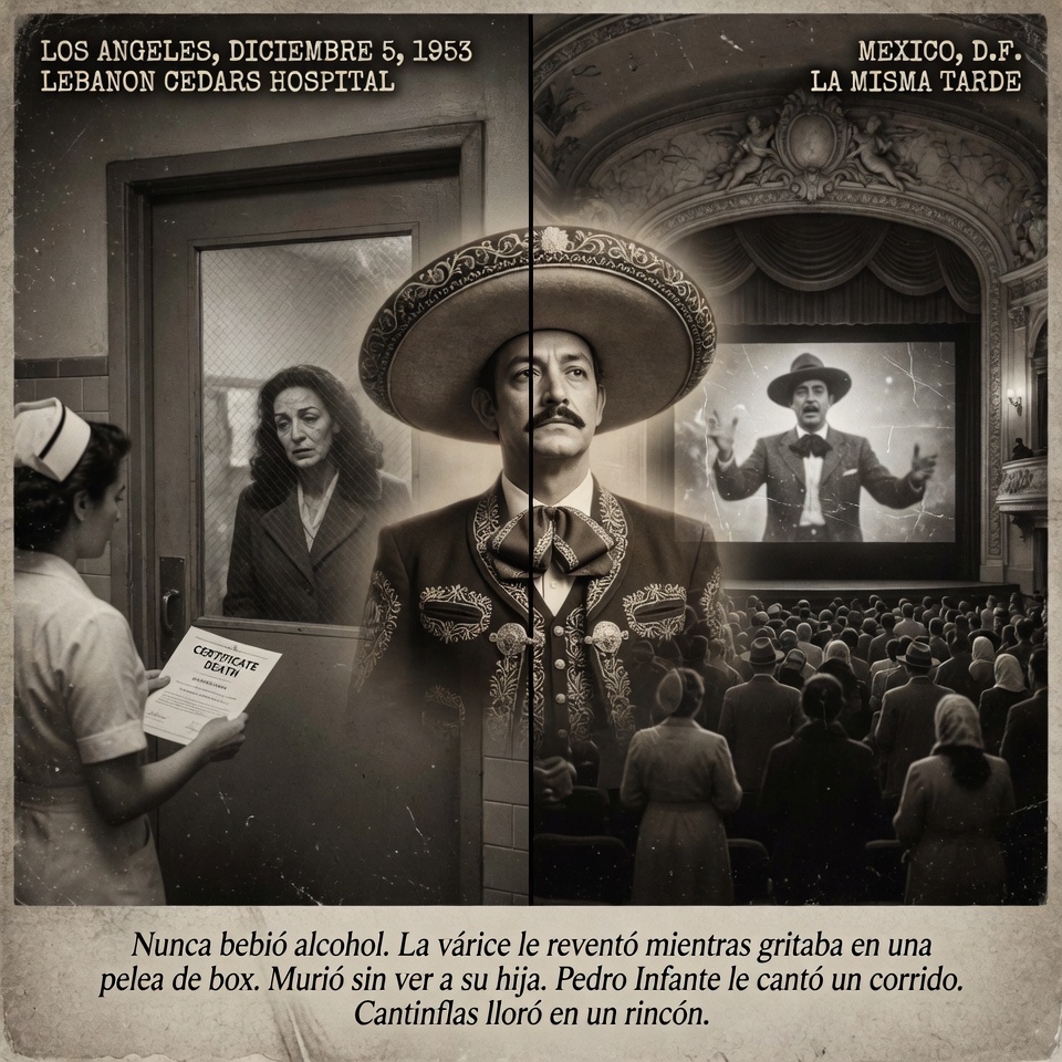 DonPorfirioDiaz's tweet photo. Jorge Negrete nunca bebió alcohol.  Es el dato más irónico de su historia: el hombre que cantó ¡Ay Jalisco no te rajes! y que en sus películas levantaba el tequila como bandera nacional nunca tocó el alcohol porque sabía que su hígado no lo toleraría. La hepatitis C se la habían diagnosticado en su juventud. Se cuidó durante décadas. En la ciudad de Los Ángeles asistió Negrete a una pelea del Ratón Macías cuando al gritarle: "¡Pégale duro Ratón!" se reventó una de las várices del esófago, produciéndole una hemorragia que obligó a su pronto traslado al Hospital Lebanon Cedars.  Una varice del esófago que llevaba años debilitándose esperaba exactamente el momento de mayor emoción para romperse. Negrete gritaba en una pelea de box y su cuerpo cedió. Negrete permaneció varios días en coma hasta el 5 de diciembre de 1953, cuando finalmente falleció a los 42 años.  Cuarenta y dos años. Un año y algunos meses después de haberse casado con María Félix en la boda más comentada de la Época de Oro. El infortunio persiguió hasta el último momento de su muerte a Jorge Negrete: no pudo ver por vez postrera a su hijita Diana, deseo ferviente que expresó cuando todavía no se iniciaba su penosa agonía.  Su primera esposa, Elisa Christy, no permitió que la niña viajara a Los Ángeles. Dijo que la niña era muy impresionable. Negrete murió sin ver a su hija. El día de su muerte fue considerado luto nacional. La tarde del 5 de diciembre de 1953, en todos los cines de México apareció el aviso de la muerte de Jorge Negrete y se guardaron cinco minutos de silencio en todas las salas de cine del país.  Cinco minutos de silencio en todos los cines de México simultáneamente. El país entero paró. Por decisión presidencial de Adolfo Ruiz Cortines, el traslado de los restos de Jorge Negrete se hizo en un avión del Gobierno Federal perteneciente a la Secretaría de Agricultura, se ordenó que se velara su cuerpo en el Palacio de Bellas Artes y que se cubriera su féretro con el lábaro patrio.  Sus restos fueron esperados en el aeropuerto de la capital mexicana por más de 10,000 personas.  En la ceremonia fue posible ver a varios artistas de la Época de Oro. María Félix, sin poder resistirlo más, quebró en llanto mientras su hijo Enrique la consolaba. Tampoco podía fallar Pedro Infante, de quien los medios de entonces inventaron que era rival de Jorge. Pedro Infante le cantó un corrido a Jorge, mismo que lo conmovió profundamente.  Mario Moreno "Cantinflas" se quedó en el funeral al lado de su colega. Mucho se llegó a decir sobre si el cantante y el humorista no se llevaban bien. Mario Moreno hizo a un lado los problemas que tuvo con Negrete y fue a rendir homenaje a su funeral.  Cantinflas llorando en un rincón del funeral de Negrete es la imagen más honesta de lo que significó su muerte: hasta los que habían peleado con él sabían que México había perdido algo que no se repone.