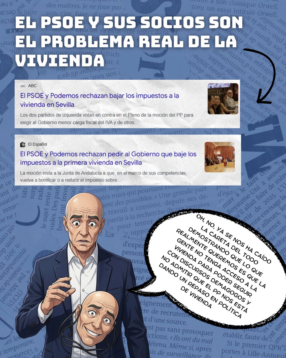 PPAytoSevilla's tweet photo. PSOE y PODEMOS-IU votan en contra de bajar los impuestos de la primera vivienda😡

🤷‍♂️Un voto que sería incomprensible, pero conociéndolos, se les acabaría el chiringuito de la demagogia y admitirían la gran gestión de Sanz, que SÍ trabaja por mejorar la vida de los sevillanos. https://t.co/95IsjELSCx