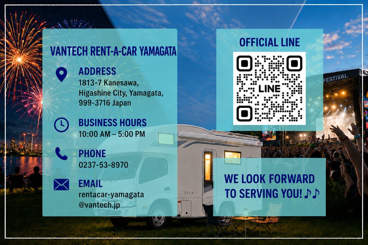 Vantech_R_y's tweet photo. Nothing says summer in Japan like fireworks 🎆 and outdoor festivals 🎵

Why not explore them in a campervan?
Travel at your own pace and enjoy every moment before and after the event!
Rent directly from VANTECH, a Japanese campervan manufacturer.

#VANTECH #Campervan https://t.co/EkzC3pSJVn