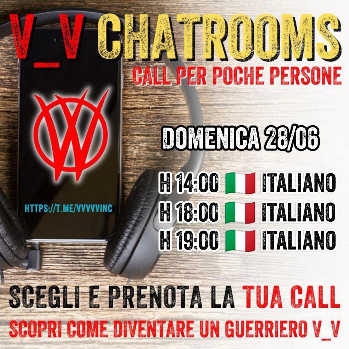 VVlibera's tweet photo. VIENI A PARLARE IN MODO RISERVATO CON UN GUERRIER0  #V_V  CHE TI SPIEGA PERCHÈ L0TTIAMO E COSA FARE PER L0TTARE ANCHE TU

ON LINE OGGI
Sabato #27giugno 🔥

h 14:00 🇮🇹 Italiano
h 15:00 🇮🇹 Italiano
h 16:30 🇫🇷 Français
h 20:00 🇮🇹 Italiano
h 21:00 🇮🇹 Italiano

https://t.co/nGANYpGYMo https://t.co/DSFA4jbmiT