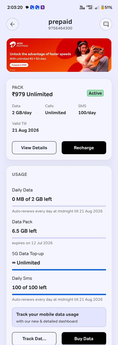 mukeshkumar0707's tweet photo. @airtelindia क्या मजाक चल रहा है ग्राहकों के साथ?
मैने 979 ₹ का रिचार्ज कराया जिसमें आपके द्वारा अनलिमिटेड 5G डाटा देने का वादा किया 
परंतु 5G एरिया में रहने के बाद भी सारा 4G डाटा खत्म होता है और 5G बिल्कुल भी नहीं कटता?
@TRAI @jagograhakjago प्लीज भ्रामक विज्ञापन पर रोक लगाओ https://t.co/bCUz5rJuzi