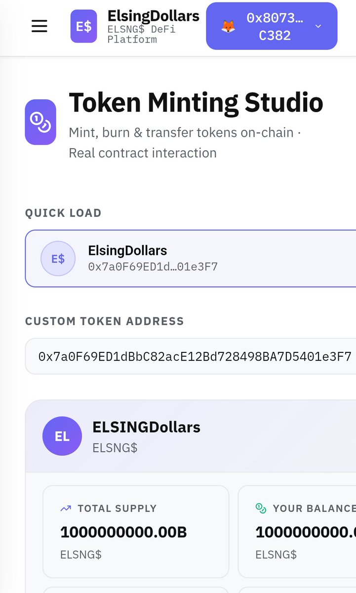 ELSINGDollar's tweet photo. ELSINGDollars Farm

ELSNG$ ⛓️💱🪩🐦‍🔥💲⛽

Deploy your ERC20 Token 

Mint 💎💵

Burn ❤️‍🔥 

Enable the Token Vault

NFT Minting

Multi Sig Wallet Enabled

Stake and Swap Tokens

Full Web3 Ecosystem Capabilities 

https://t.co/eELejEE68V https://t.co/dMgXSfTvHd