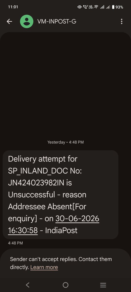 VibhorKS's tweet photo. @IndiaPostOffice  My PAN Card delivery was scheduled for yesterday, but the status was falsely marked as "Addressee Absent" despite no delivery attempt or call from the agent. No contact details were shared either. Please investigate and arrange delivery urgently. Details attach https://t.co/rmpKQTnaep