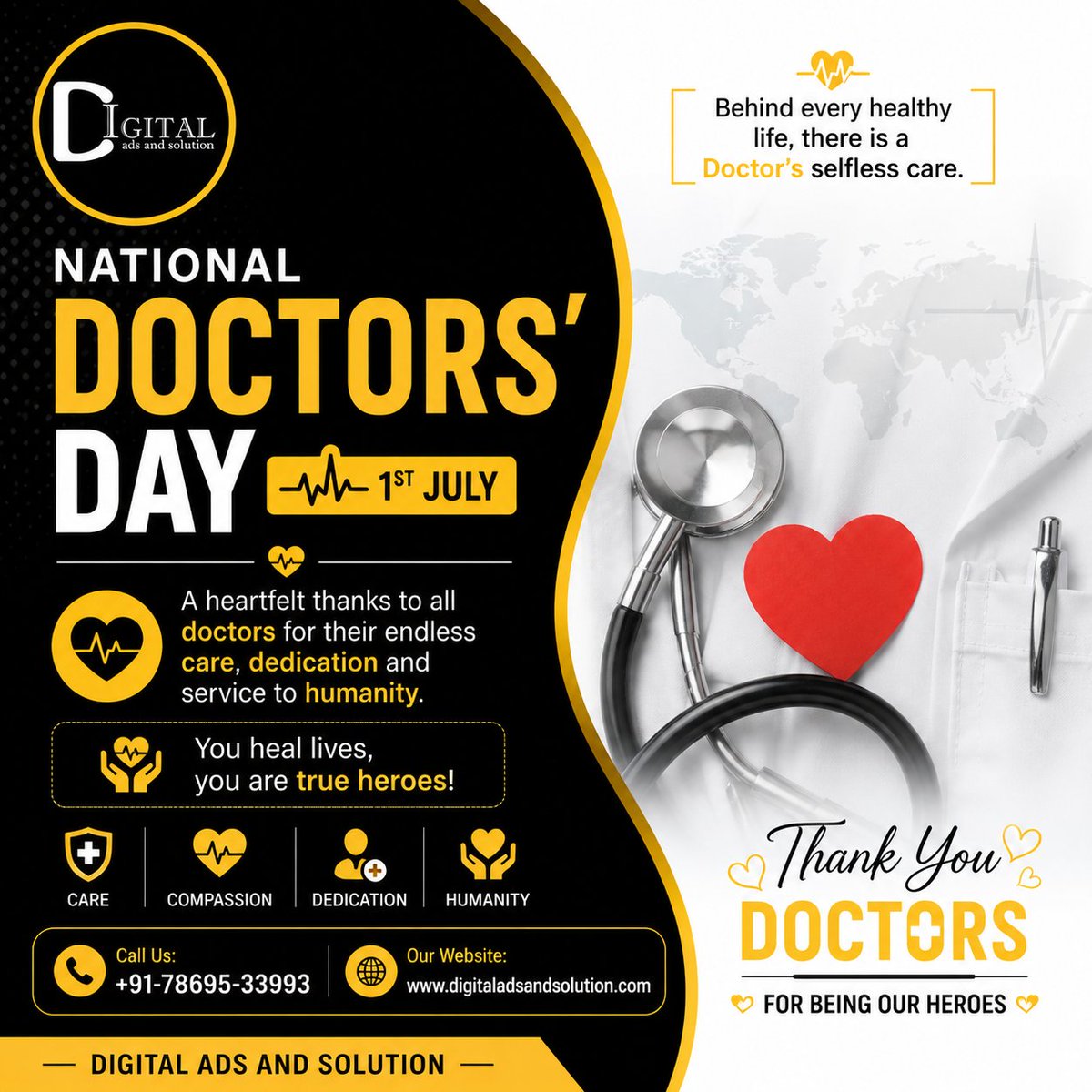 digitaladsandso's tweet photo. 🩺❤️ Happy National Doctors' Day – 1st July ❤️🩺

Today, we salute the dedication, compassion, and selfless service of every doctor who works tirelessly to protect and improve lives.

Thank you to all our doctors for being true heroes.👨‍⚕️👩‍⚕️

#NationalDoctorsDay #DoctorsDay2026 https://t.co/Df6YnZVPuw
