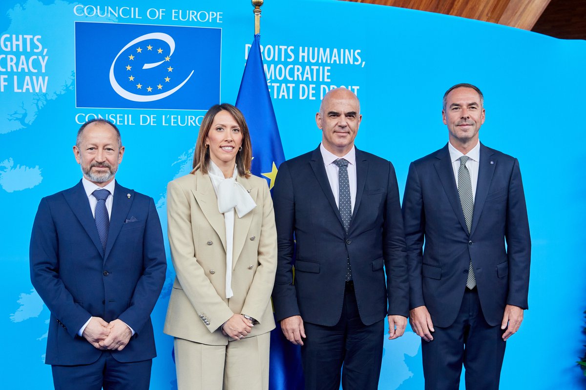 alain_berset's tweet photo. This morning, I had the pleasure of welcoming the Captains Regent of San Marino, the country’s joint Heads of State, to the Council of Europe. @Reggenza_Rsm.

Our discussion with the Committee of Ministers focused on how San Marino’s democratic experience can help strengthen our common response to today’s challenges, from supporting Ukraine to reinforcing democratic security and the rule of law across Europe.