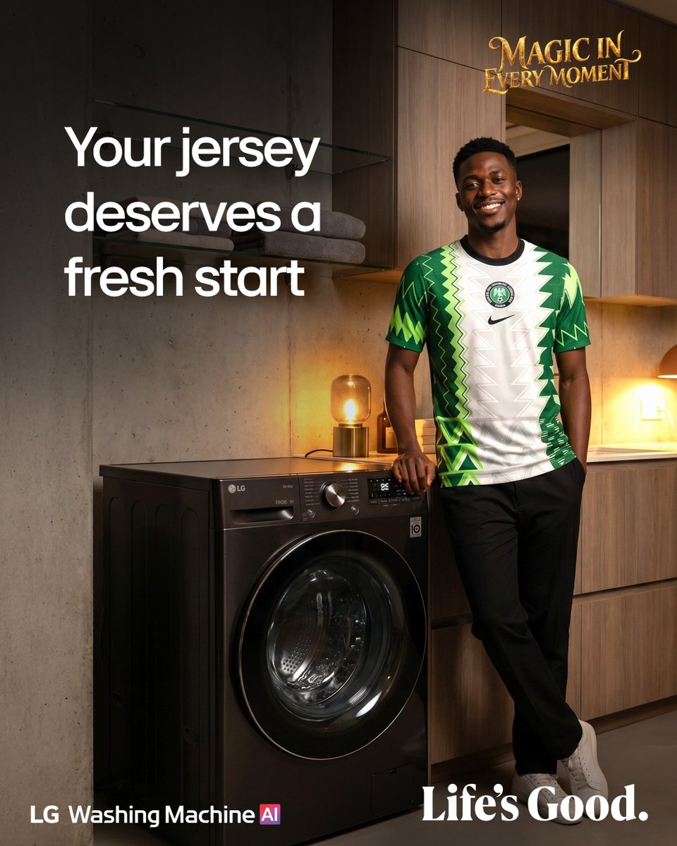 LGAfrica1's tweet photo. Your favourite jersey has seen every celebration, every shout, and every unforgettable match moment. Give it the care it deserves with the LG AI Washing Machine.
Learn more: https://t.co/ZWZybDdG9w
#LGWashingMachine #LifesGood #MagicInEveryMoment #FootballSeason #LGNigeria https://t.co/qKJnFbxPpH