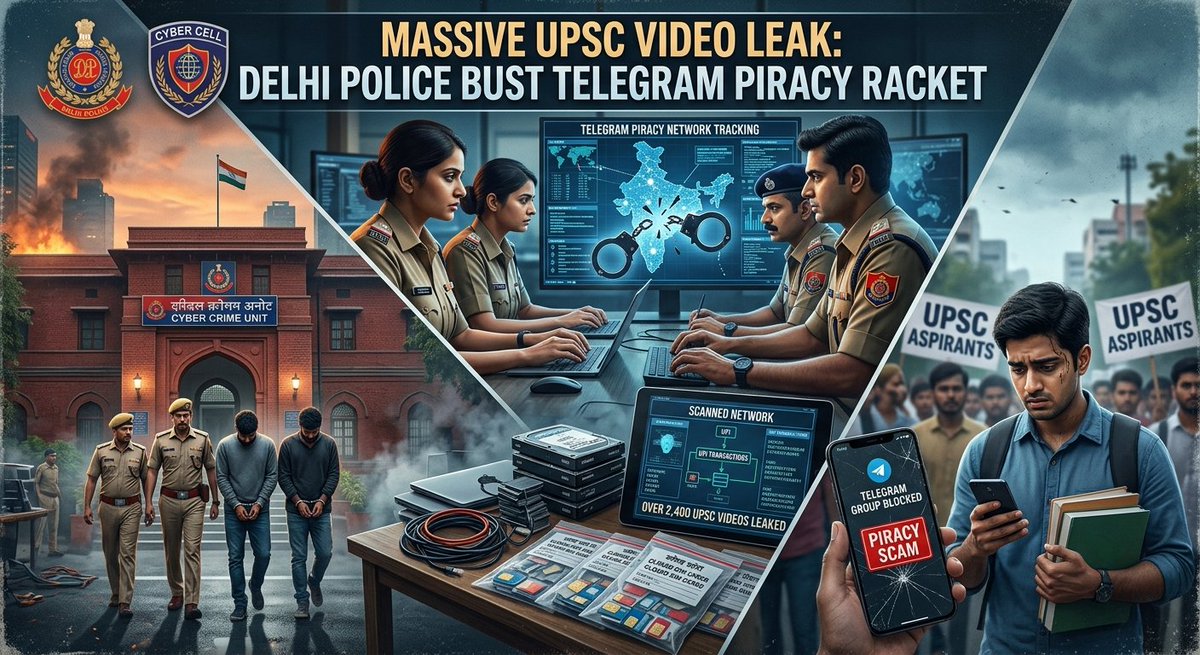 Wlrc_india's tweet photo. UPSC Piracy Racket: Three Arrested in Delhi Over Massive Telegram Video Leak! 
Tap to read more: https://t.co/0SfzrQoBg2
​#DelhiPolice #TelegramPiracy #UPSC #CyberCrime #IntellectualProperty #EdTechScam #WLRC https://t.co/VBvOjN4Kpl
