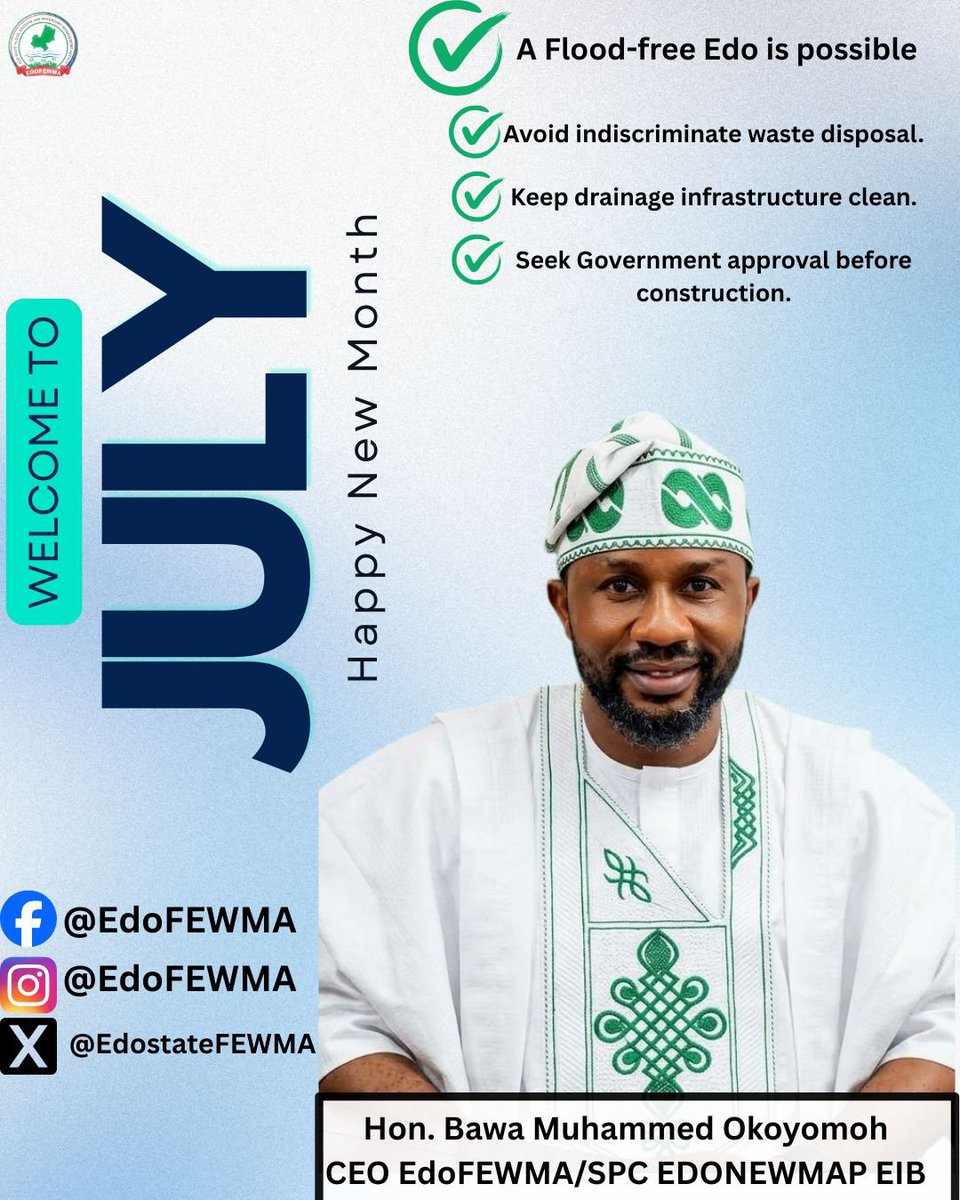 EdoStateFEWMA's tweet photo. Happy New Month.

A Flood-free Edo is possible. https://t.co/ck55VGULMS