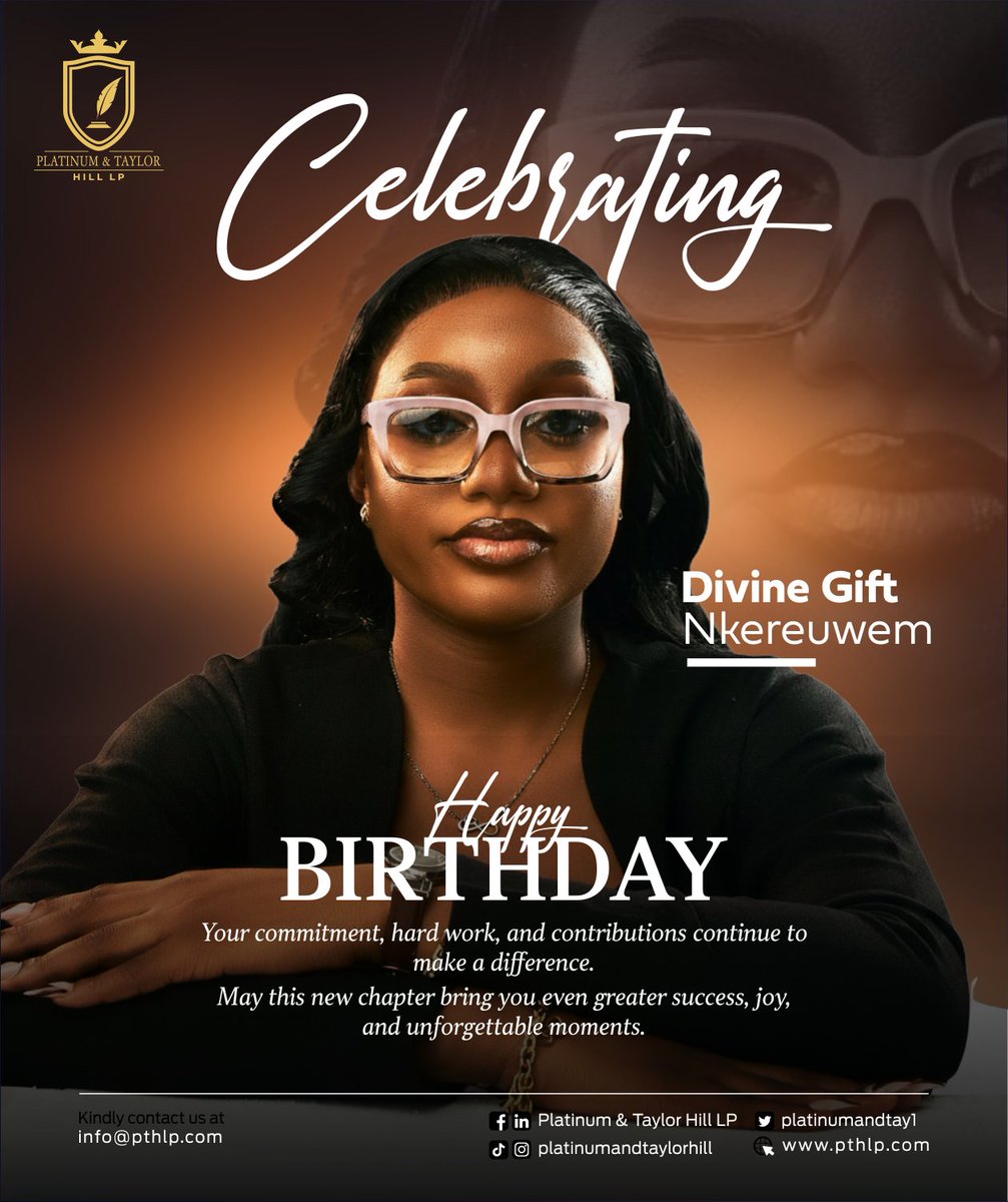 Platinumandtay1's tweet photo. Today, we're celebrating, one of our amazing associates @glitzbylb
On behalf of the entire team, we wish you a birthday filled with joy, good health, new opportunities, and continued success in the year ahead.
Happy Birthday! 🥳🎂🎉
#HappyBirthday #PTH #PlatinumAndTaylorHill https://t.co/injkJugV42