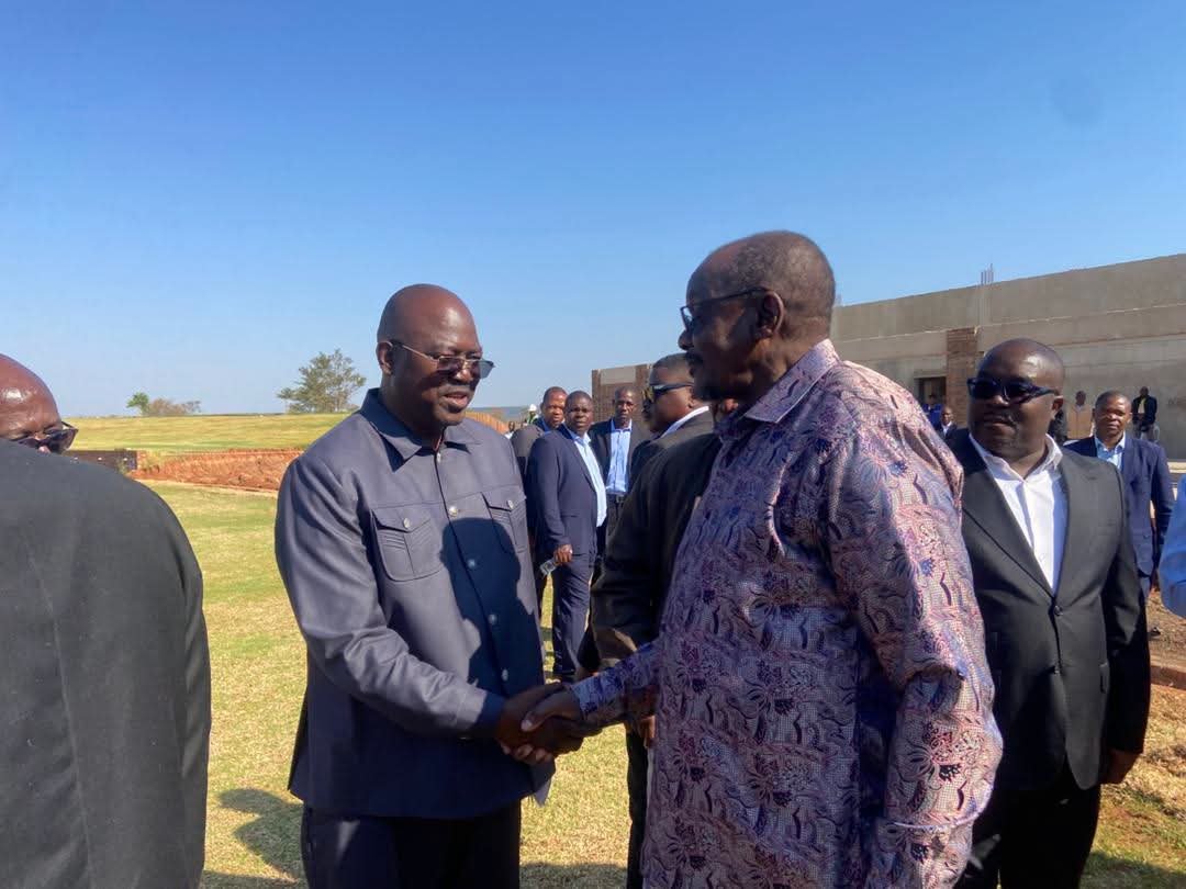 MulakazuvaL's tweet photo. Vice President Colonel (Rtd) Kembo Mohadi has arrived at the Victoria Falls Cricket Stadium to assess the progress of construction #EDworks at the facility. https://t.co/BynKJZKK55