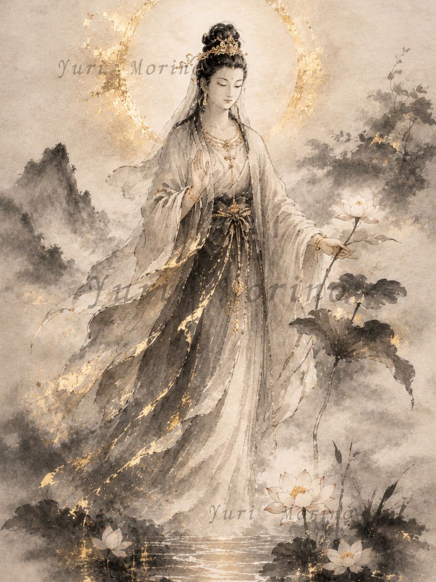 yurinotes_cafe's tweet photo. Quiet Kannon Bosatsu wall art with lotus, soft sumi tones, and subtle gold accents.

A calm piece for a refined room or meditation corner.

Available on Etsy✨
https://t.co/R8zmxLYzcL

#KannonBosatsu
#LotusArt
#JapaneseWallArt https://t.co/u1cm1L7tcq