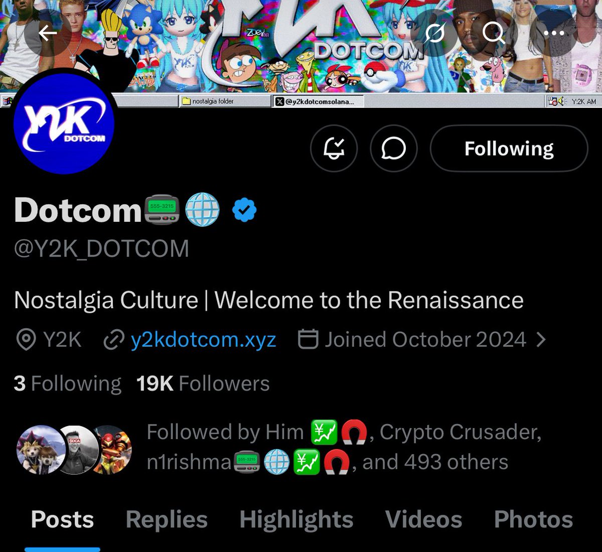 0xMrWzrd's tweet photo. W @Y2K_DOTCOM on 19k followers 

The growth rate is nuts but makes sense because it’s nostalgia culture and everyone loves nostalgia.

Will be one of the biggest “meme” accounts in the space.

Long nostalgia (real) https://t.co/tsq0ZNci5p