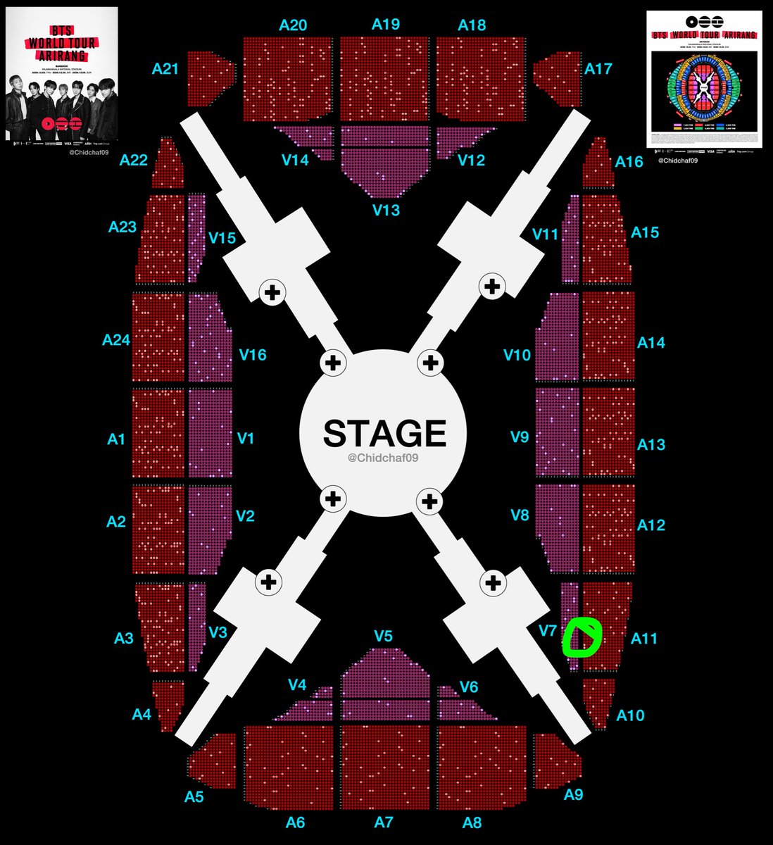 Chanuny3's tweet photo. SELLING WTS ขาย นัดรับบัตรอ่อนได้เลย

A11 AD (row 3 from V7) 
: 1 ticket 
: 6/12 
: 23k THB

#BTS_WORLDTOUR_BANGKOK
#BTS_WORLDTOUR_ASIA
#ตลาดนัดบังทัน #ตลาดนัดBTS https://t.co/syvWq2Dskb
