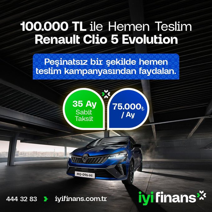 tiromaome's tweet photo. İyi Finanstan İyi Kampanya 🙂

Yeni bir araç kampanyası yapmış 

📌 Araç: Renault Clio 5 Evolution 
📌 Hemen teslim.
📌 3 yıl boyunca sabit 75.000 tl taksit
📌 100.000 tl organizasyon ücreti başta ödeniyor.

Sizce alınır mı? Yorumlarda buluşalım.  🙂

* Reklam ve işbirliği https://t.co/Dvy4YgIlkV