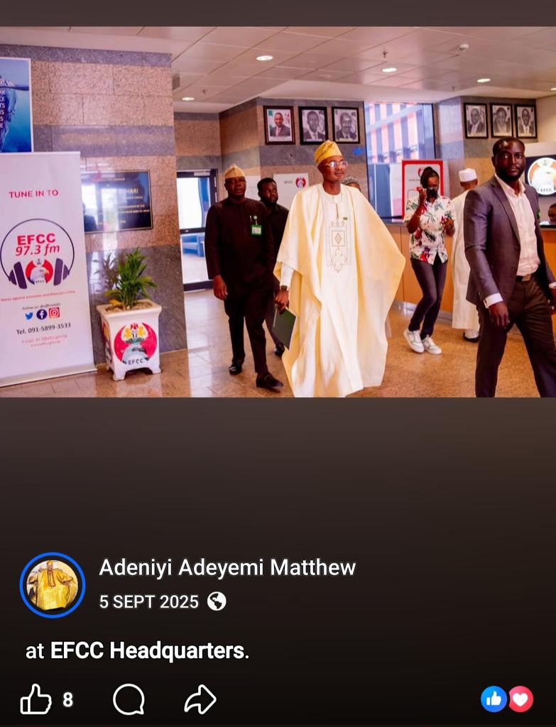 SamuelOmogor's tweet photo. In September 2025, Prince Adeniyi Adeyemi Mathew, as DG, Presidential Foreign Intervention Promotion Council and Presidential Economic Advisory Council, led his team on a courtesy visit to the @officialEFCC Headquarters. The same agency @femigbaja claims doesn't exist. #GbajaGate https://t.co/nzCW4sUPZV