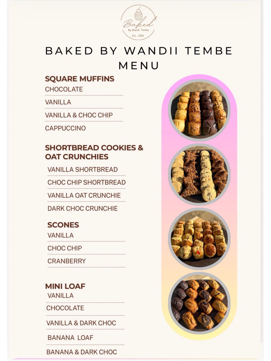 WandileTembe2's tweet photo. Order for the New week have opened. In addition to that we have introduced a new bake of the week.  This week our bake of the week is Chocolate Brownies 12 for R72. If you’re in Dbn please support. ✨🙏🏾 https://t.co/fd733HO9rN