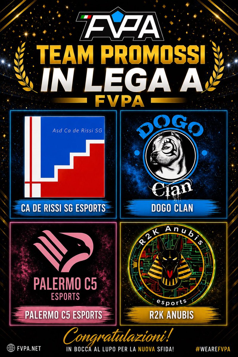 FVPA_net's tweet photo. 🔷 Lega 🅱️
1️⃣ @Caderissisg_esp
2️⃣ @DOGO_Clan
3️⃣ @C5Palermoesp
4️⃣ @R2K_Anubis
#fvpaitalia #eafc26 #proclub https://t.co/gsS6veXoaZ