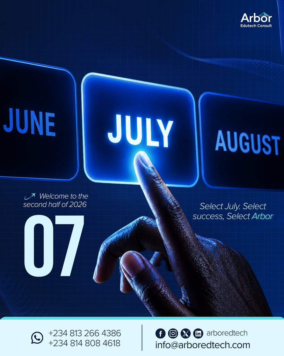 ArborEdtech's tweet photo. Welcome to the second half of 2026!
A new month. A fresh start. Bigger opportunities.
Let this be the month you take the first step toward studying abroad and building the future you've always imagined.
#HelloJuly #SecondHalfOf2026 #StudyAbroad #StudyOverseas #StudyVisa https://t.co/PqJwGGlpjm