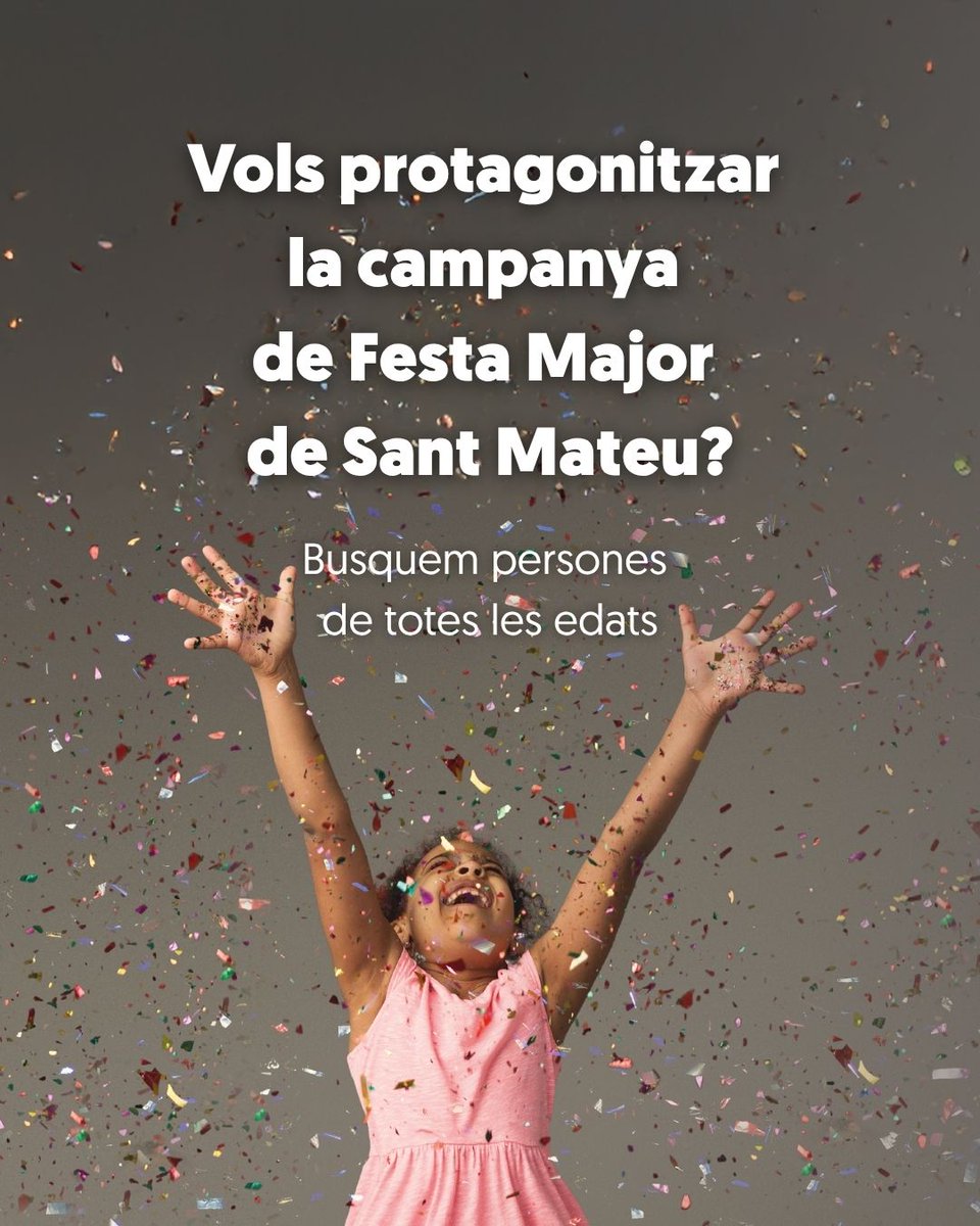 ajesplugues's tweet photo. 🧡 Forma part del cartell de la Festa Major de Sant Mateu 2026! 🧡
La millor imatge de la Festa Major d'#Esplugues és la que fem entre totes i tots. Per això, busquem veïnes i veïns de totes les edats per protagonitzar el cartell d’aquest any.
Vine amb la família, les amistats, la teva colla...
Escull quan et va millor:
📍Dilluns 6 de juliol al Casal de Cultura Robert Brillas
📍Dimarts 7 de juliol al CSE de Can Vidalet
⚠️Places limitades! Per garantir una sessió propera i especial, farem fotos a les 25 primeres persones de cada franja.
📸T’hi esperem amb els braços oberts i el flaix activat!
#FestaMajorEsplugues #FMSantMateu