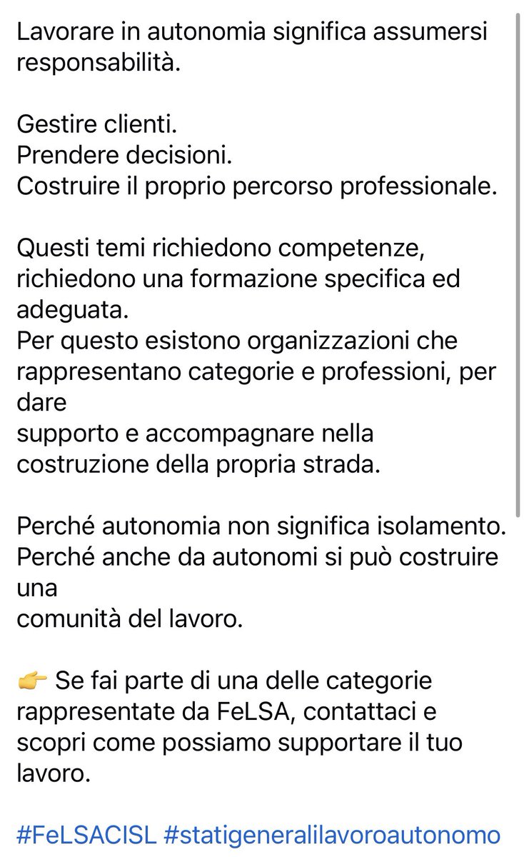 felsasicilia's tweet photo. Lavorare in autonomia significa assumersi responsabilità.Gestire clienti.Prendere decisioni.
Costruire il proprio percorso professionale.
Autonomia non significa isolamento. Perché anche da autonomi si può costruire una
comunità del lavoro.
#FeLSACISL #statigeneralilavoroautonomo https://t.co/ouXjhsID78