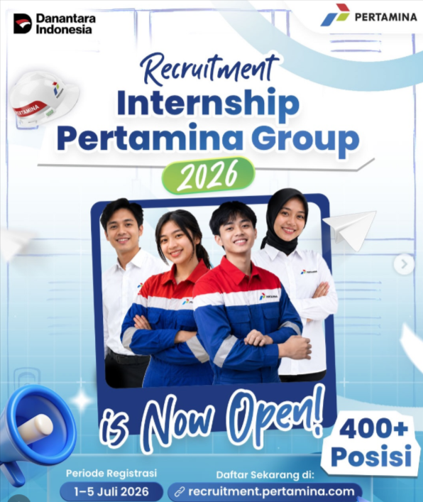 temankerjaaa's tweet photo. 🎉RESMI DIBUKAAAA 🎉
Pendaftaran Internship Pertamina Group Tahun 2026 🥳

WOWW BANGETT 400+ POSISI tersebar di 21+ ENTITAS Pertamina Grup

Inilah saatnya Sobat untuk mengembangkan kemampuan dan menambah pengalaman di dunia profesional bersama Pertamina! 🚀✨

📌 Cara mendaftar:
✨ Buat akun di 🔗https://t.co/GZzR8VjtAj
✨ Lengkapi data diri hingga 100%
✨ Buka menu Lowongan Kerja
✨ Pilih Internship dan lamar posisi yang paling sesuai dengan keinginanmu 

Periode pendaftaran : 1 - 5 Juli 2026

Jangan ditunda-tunda, karena kesempatan terbaik gak bisa nanti-nanti 🤫

👉 Daftar sekarang dan wujudkan pengalaman Internship impianmu bersama Pertamina!

#hiring #temankerjamu #pertamina #magang