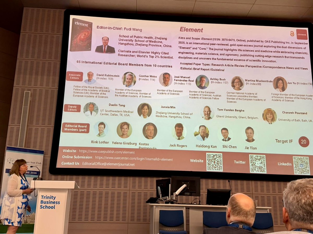 ElementRsearch's tweet photo. Proud of our Executive Editor Prof. Charareh Pourzand for presenting "Next Generation Hydroxypyridinone–Cy5 Mitochondrial Probe for Non Invasive, Dynamic In Vivo Measurement of Labile Iron" at European Iron Club 2026. Thank you for promoting Element! 🙏@BioIronSocial @fudi_wang https://t.co/EtrqBd736K