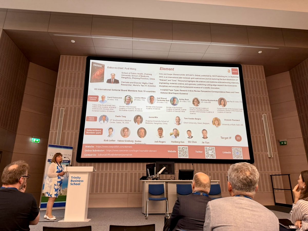 ElementRsearch's tweet photo. Proud of our Executive Editor Prof. Charareh Pourzand for presenting "Next Generation Hydroxypyridinone–Cy5 Mitochondrial Probe for Non Invasive, Dynamic In Vivo Measurement of Labile Iron" at European Iron Club 2026. Thank you for promoting Element! 🙏@BioIronSocial @fudi_wang https://t.co/EtrqBd736K
