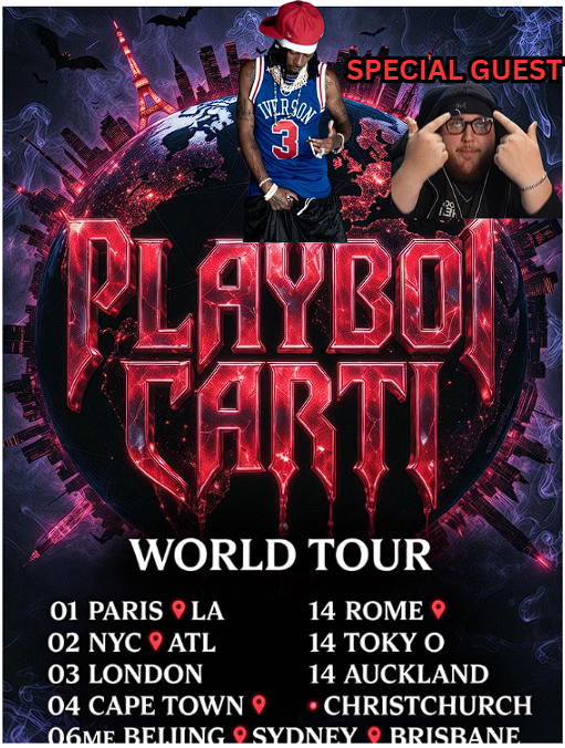 BMWUPDATESS's tweet photo. PLAYBOI CARTI IS DOING A NEW WORLD TOUR ACROSS ALL 7 CONTINETS!!! THE SPECIAL GUEST IS @Br0dyMostWanted 

Paris 

LA 

NYC 

ATL 

LONDON 

CAPE 

TOWN 

ROME 

BEJING 

TOKYO 

AUCKLAND, NZ 

CHRISTCHURCH, NZ 

SYDNEY AUSTRALIA 

BRISTBANE, AUS

SOURCE!!!: (Brody's ass) https://t.co/Vg1r1wvgak