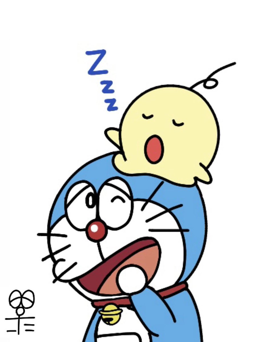 dorakota1293's tweet photo. Oちゃんドラえもんの頭の上で
おひるねの時間😴
 ︎︎
#ドラえもん
#新オバケのQ太郎 #O次郎 
#バケラッタ #Oちゃんイラスト https://t.co/pi18gfBqeo