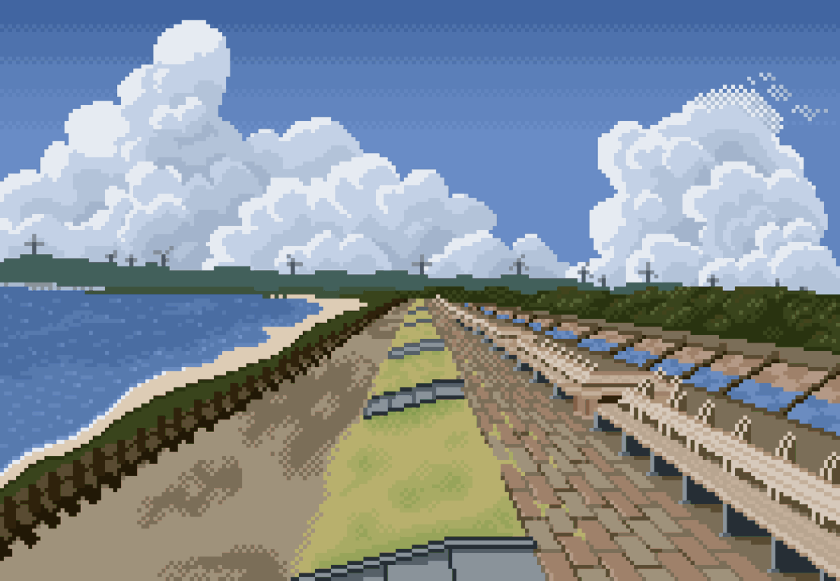sesameandpepper's tweet photo. 石川県能登 世界一長いベンチ
#pixelart #ドット絵 https://t.co/bAgdlokY55
