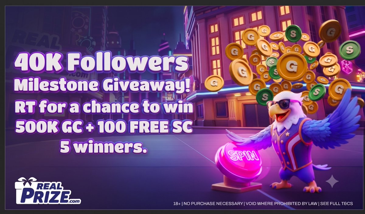 RealPrizecom's tweet photo. 🎉 40,000 FOLLOWERS... LET'S PARTY! 🎉
40K legends. One MASSIVE celebration. 🎈
To say thank you🔥 5 lucky winners will each receive:
💰 500K GC + 100 FREE SC
Want in? 👀
🔁 RT for your chance to win!
Next stop: 50K 🚀💙 https://t.co/9LmYoUKlCu