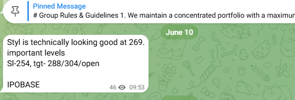 MomentumEdge1's tweet photo. #STYL was shared with our members at ₹269 on 10 Jun'26.
Today's high: ₹331
📈 22% gain in just 21 days.
This isn't an isolated winner—many of our research ideas have been delivering consistent profits. Don't wait until the stock is trending. Be on board before the crowd.
Disclosure: We are a SEBI-registered Research Analyst.
#StockMarket #Investing #SwingTrading #Multibagger #IndianStocks #SEBIRegistered