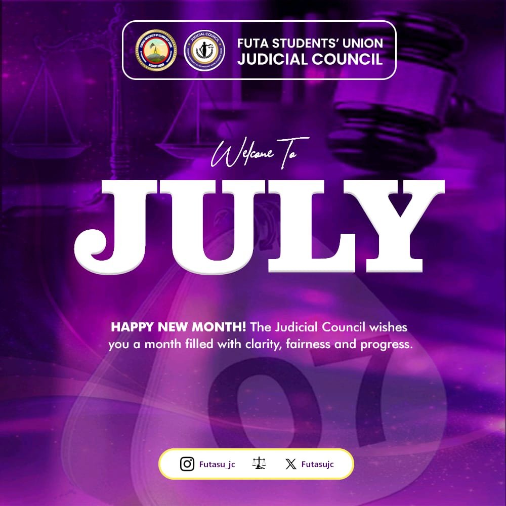 FutasuJc's tweet photo. WELCOME TO JULY

The Judicial Council welcomes you to the second half of the year.

May this month be filled with clarity, purpose and consistent productivity in all your endeavors.

We wish you a productive, successful, and rewarding month ahead. https://t.co/vknXHfN4qA