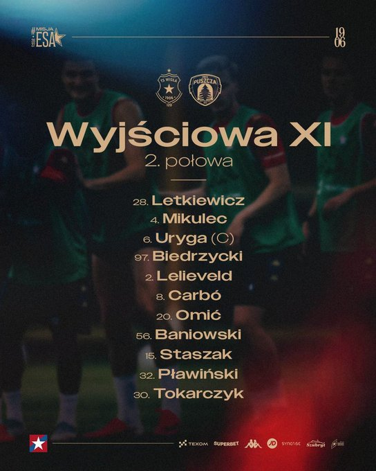 wislakrknews's tweet photo. ⏱️ Zaczynamy drugą połowę. Poniżej skład Wisły na drugie 45 minut.
Wisła Kraków 3-0 Puszcza Niepołomice
#WISPUN #WislaKrakow #MisjaESA https://t.co/HzV8rFAPse