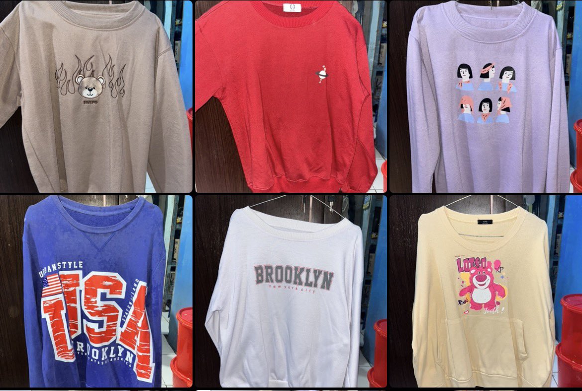 userrinjjunn's tweet photo. guyss adaa yang lagi nyarii crewneck / sweater ngga?? abisinn yg akuu yukk, sayang ga kepakee plss menuhin lemari doang😭😭 https://t.co/WvFy9CokcI