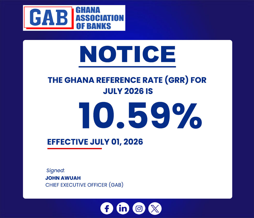BankersGhana's tweet photo. The Ghana Reference Rate (GRR) for July 2026 is 10.59%.
@AccessBankGhana @AbsaGhana @bankofafricagh @CalBankPLC @CBGBankLtd @devbankghana @EcobankGhanaPLC @FirstAtlanticGH @firstnatbankgh @FBN_help @fidelitybankgh @GCBBankPLC @gtbank @NIBGHANA @pblghana @RepublicBankGh @SG_Ghana @StanbicBankGH @StanChartGH @UBAGhanaLtd @myumbbank @ZenithBank_Gh