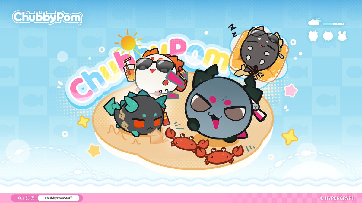 ChubbyPomStaff's tweet photo. It's July! Time for summer, sun, waves, and beaches!Let's head to the beach! (´▽`o)Friendly Reminder: Don't forget to put on sunscreen!#ChubbyPom #ChubbyPomWallpaper https://t.co/pPSbPwk4mv