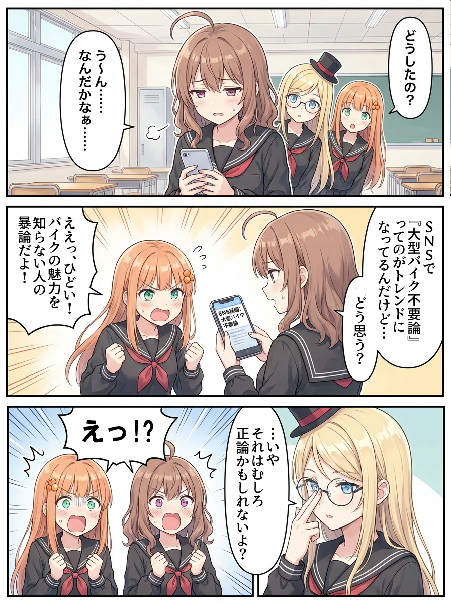 tetsuuma_jinja's tweet photo. 4コマ漫画「大型バイク不要論」

#なんか見た https://t.co/WtSkQo1O2Q