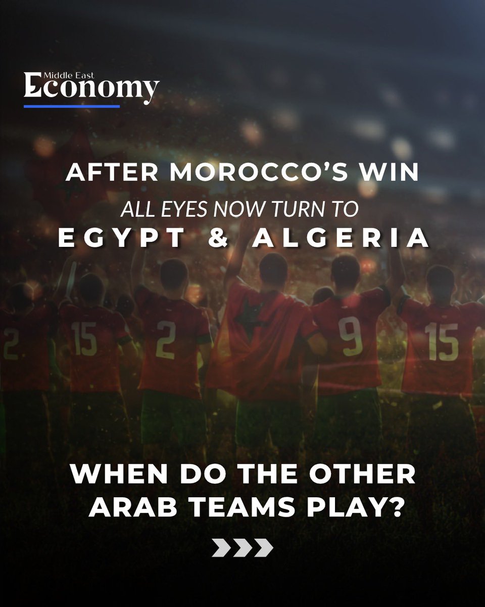 Economy_ME's tweet photo. Morocco’s win sets the tone.

Now, the focus shifts to Egypt and Algeria as they continue their campaign on Friday, July 3.

Which Arab team are you backing next? https://t.co/WTi9rg8etk