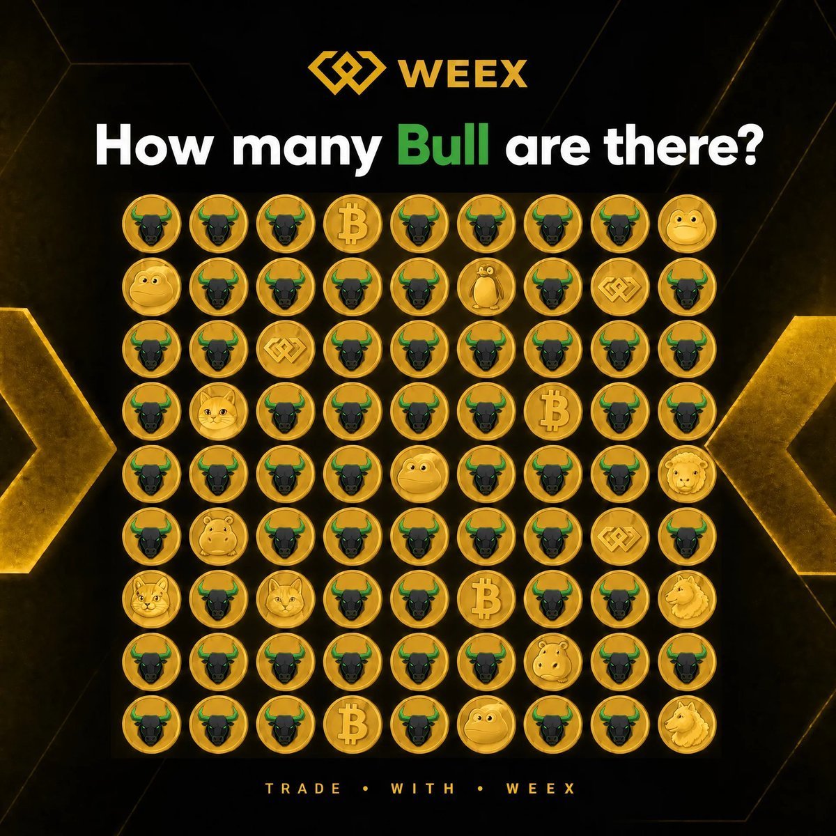 WEEX_Turkiye's tweet photo. 🐂 Kaç tane Bull var? 👀

💬Cevabını yorumlara bırak! 
👥 Bulabileceğini düşündüğün bir arkadaşını etiketle.
✅ Daha fazla kripto bulmacası için bizi takip etmeyi unutma!

Hadi bakalım, doğru sayıyı bulabilecek misin? 🔍📈 https://t.co/YwkU8qUjr8